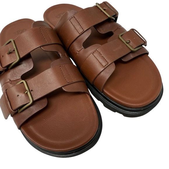 UGG Capitola Buckle Men’s Size 9 Slides Brown Full-Grain Leather Sandals  New